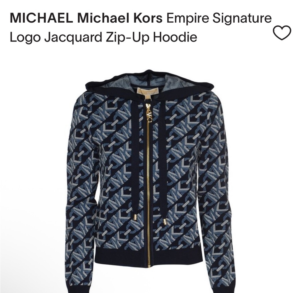 MICHAEL Michael Kors Navy & Light Blue Logo Jacquard Zip Hoodie